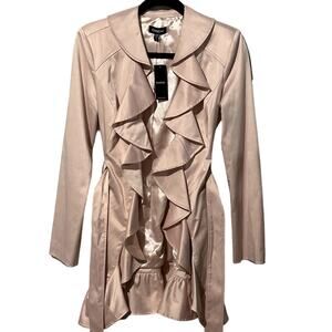 BeBe NWT Ruffle Detail Pink Feminine Designer Trench Coat Women's XS**Stunning!